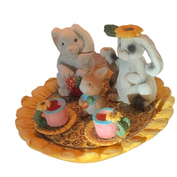 Vintage Tea Set Young’s 1996 Miniature Bunny Sunflower Tray 1996 Retro 8 Pieces - Picture 10 of 16
